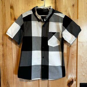 Hurley Short Sleeve Button Down Skate Shirt Youth Small Black White 100% Cotton